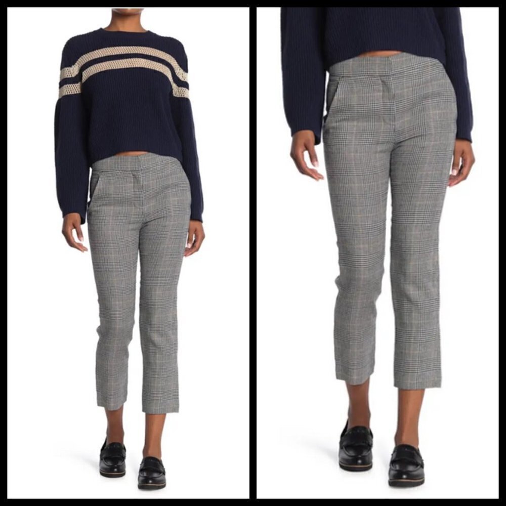 Veronica Beard Gemini Pant Cropped Length - Navy Houndstooth Print 10 Nwt